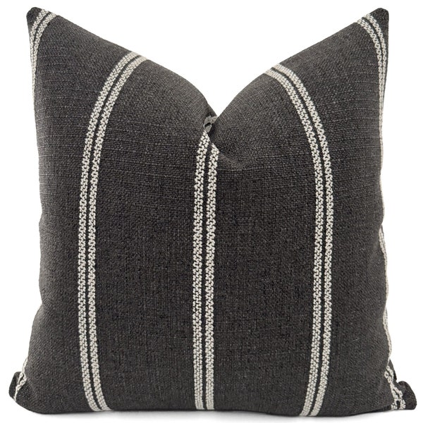 Nearly Black Indoor/Outdoor Pillow Cover, Striped Pillow Cover, Indoor/Outdoor Performance Fabric Pillows, Throw Pillows, HACKNER HOME