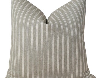 Sage & Stripes Linen Pillow Cover, Linen Pillows, Curated Pillows, Handmade Pillow Cover, Designer Pillow Cover, Green Pillows, Hackner Home