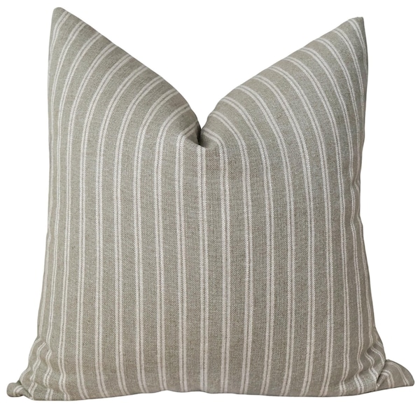 Sage & Stripes Linen Pillow Cover, Linen Pillows, Curated Pillows, Handmade Pillow Cover, Designer Pillow Cover, Green Pillows, Hackner Home