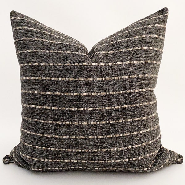 Eloa Charcoal Pillow Cover, Striped Pillow Cover, Neutral Pillows, Performance Fabric Pillows, Designer Pillows, Throw Pillows, HACKNER HOME
