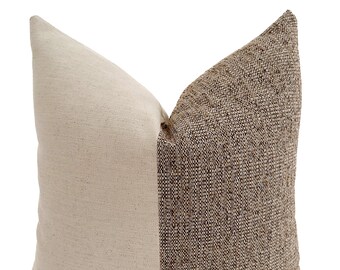 Mod Rye Pillow Cover, Designer Pillow Cover, Textured Pillow Cover, Brown Pillow Cover, Linen & Brown Pillow Cover, HACKNER HOME