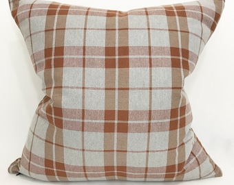 Cream Plaid Pillow Cover Farmhouse Gray & Rust Plaid Pillow Cover Plaid