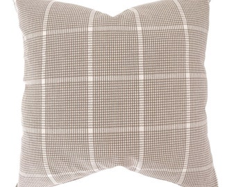 Tan Windowpane Pillow Cover | Tan Pillow Cover, Brown Pillow Cover, Plaid Pillow Cover, Farmhouse Pillow, Hackner Home