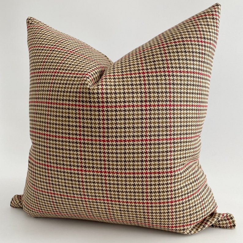 Warm Winter Plaid Pillow Cover, Plaid Pillow Cover, Tan Plaid Pillow Cover, Brown & Red Pillow Cover, Designer Plaid Pillow, HACKNER HOME image 3