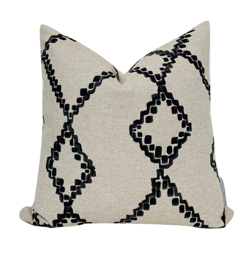 Boho Linen Black Pillow Cover Designer Pillow Cover Etsy