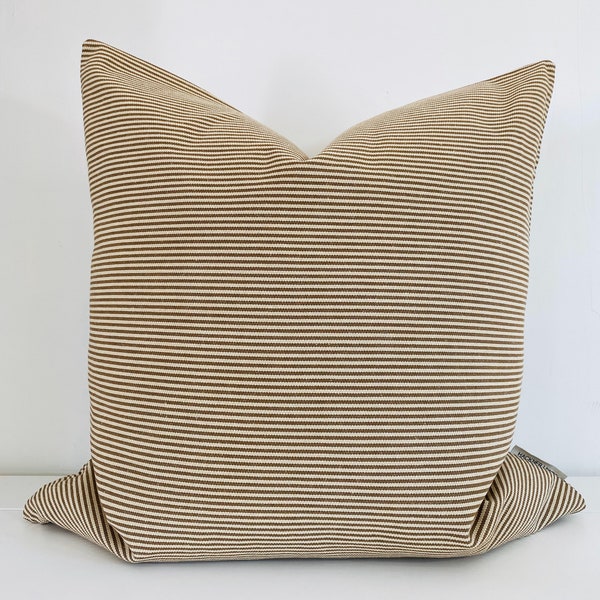 Brown Pin Stripe Pillow Cover | Striped Pillow Cover, Designer Pillow Cover, Farmhouse Pillow Cover, Pillow Cover, HACKNER HOME