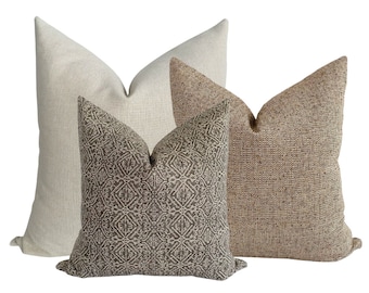 Serene Pillow Cover Set | Pillow Cover Combo, Fall Pillow Covers, Brown Pillow Covers, Neutral Pillows, HACKNER HOME