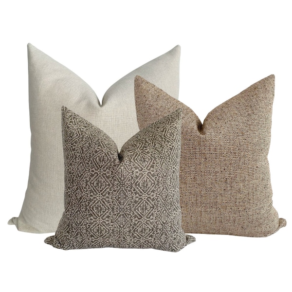 Serene Pillow Cover Set | Pillow Cover Combo, Fall Pillow Covers, Brown Pillow Covers, Neutral Pillows, HACKNER HOME