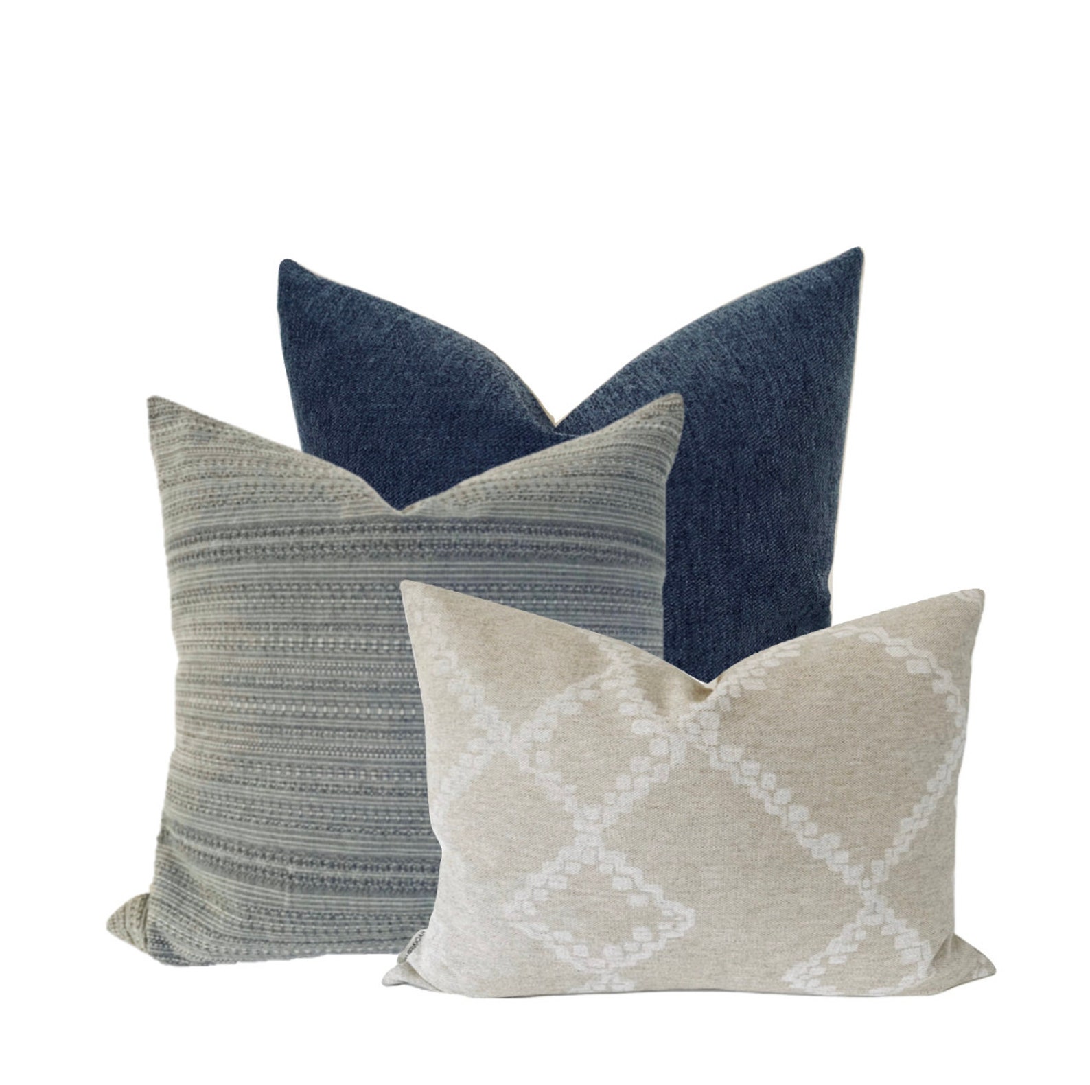 Blue Boho Pillow Set Blue & Beige Pillow Set Modern Pillow Etsy