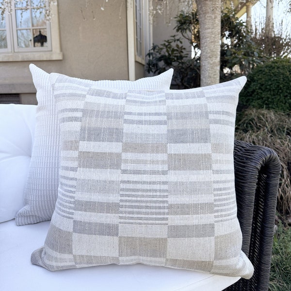 Offset Pillow,  Indoor Outdoor Pillow Cover, Outdoor Pillow, Gray Outdoor Pillow, Modern Outdoor Pillow, HACKNER HOME, Stripe Outdoor Pillow