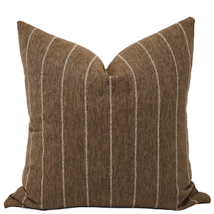 Housse de coussin « Moulin à tabac », coussin à fines rayures marron et ivoire, décoration rustique et luxueuse de montagne