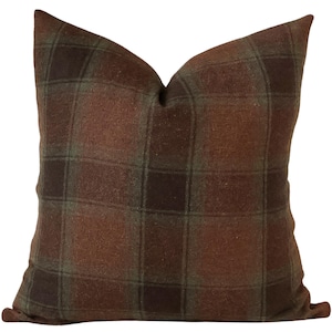 Young Philip Wool Plaid Pillow Cover, Green/Rust Plaid Wool Pillow Cover, Wool Pillow Cover, Fall Pillow Cover, Plaid Pillows, Hackner Home