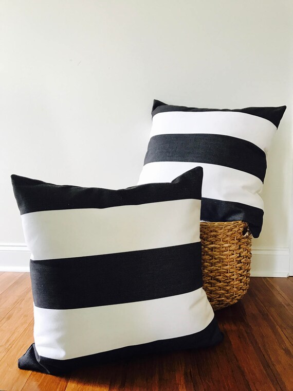 Outdoor Black Cabana Stripe Pillow Cover Set, Black Stripe