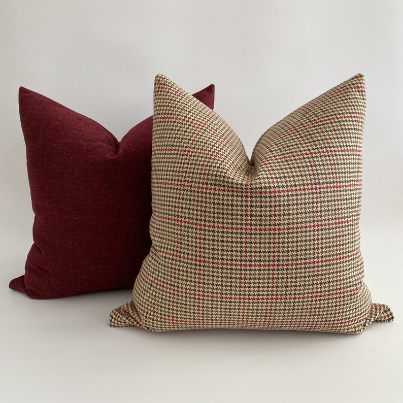 Warm Winter Plaid Pillow Cover, Plaid Pillow Cover, Tan Plaid Pillow Cover, Brown & Red Pillow Cover, Designer Plaid Pillow, HACKNER HOME image 7