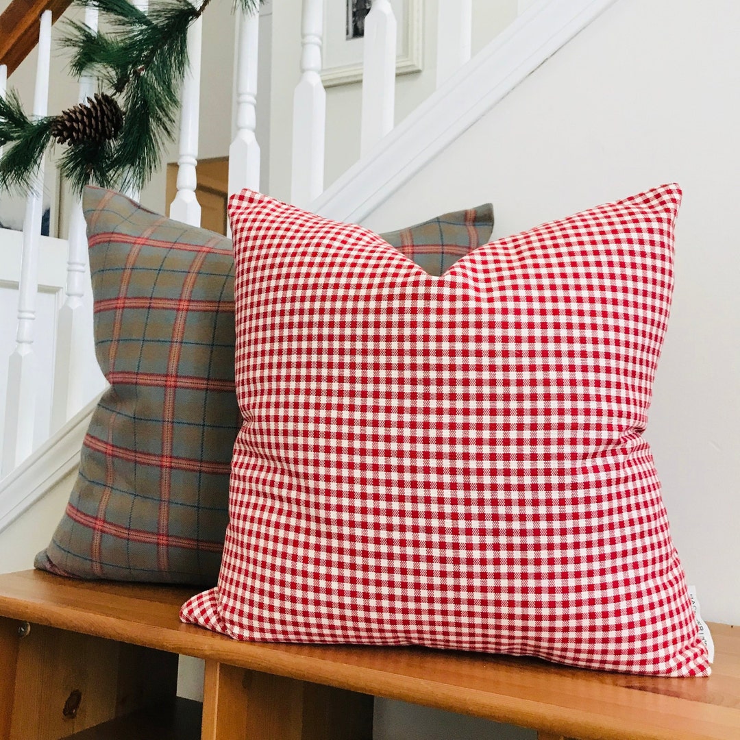 Red Christmas Pillow Cover, Red Pillow, Red Plaid Pillow Cover, Picnic