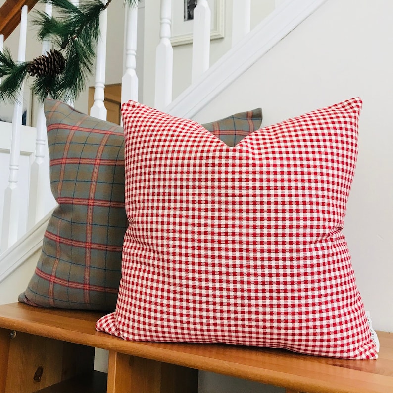 Red Check Pillow Cover Red Pillow Red Plaid Pillow Cover Etsy