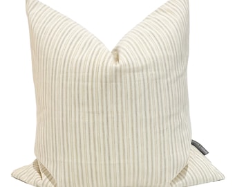 Linen Stripes | Cream & Taupe Pillow Cover, Striped Pillow Cover, Neutral Pillow Cover, Farmhouse Pillow Cover, HACKNER HOME