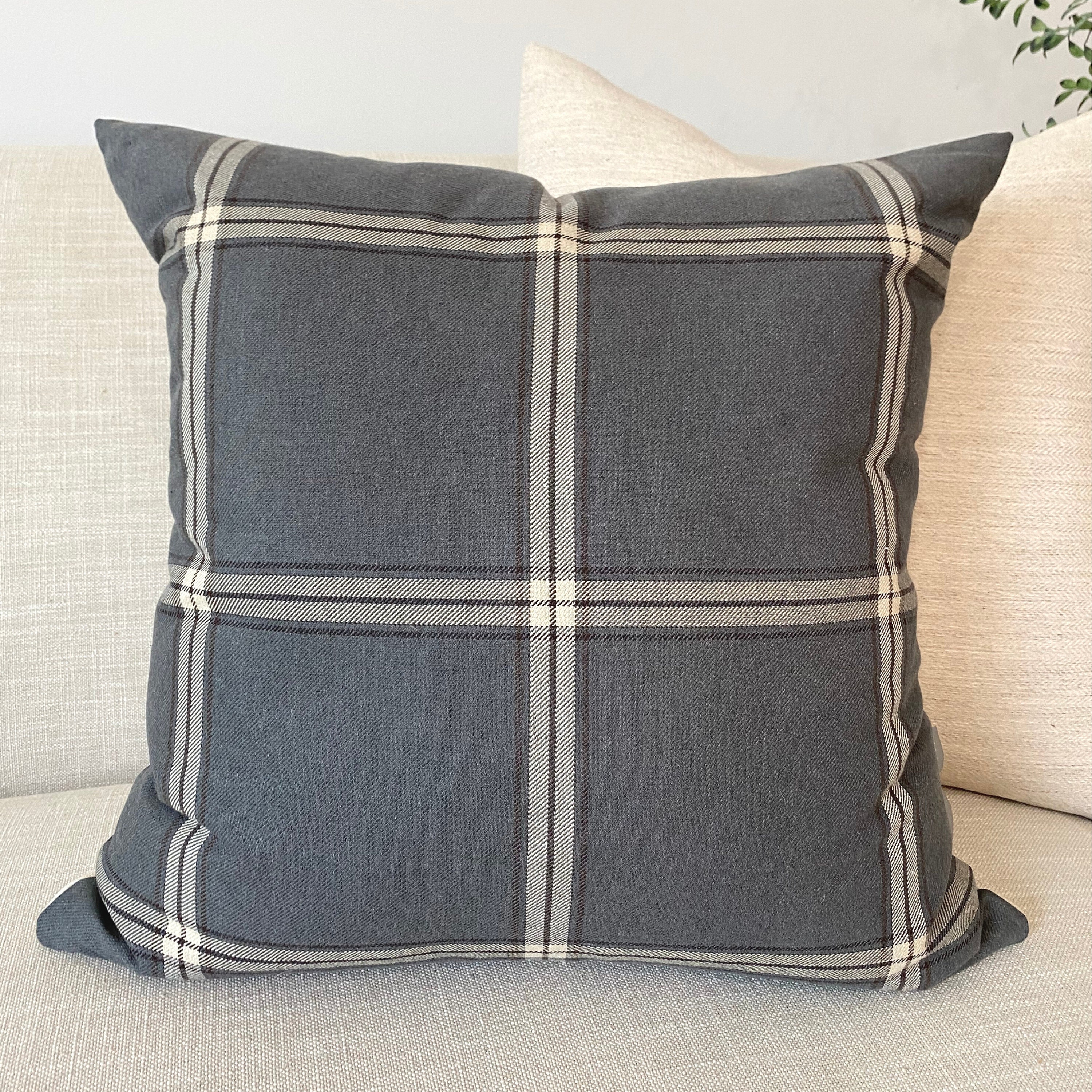 gray plaid pillow covers