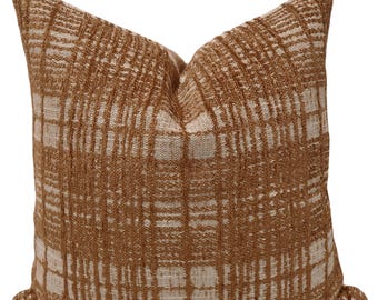 Rust Plaid Pillow Cover, Chunky Woven Textured Cushion Cover, Designer Pillows, HACKNER HOME