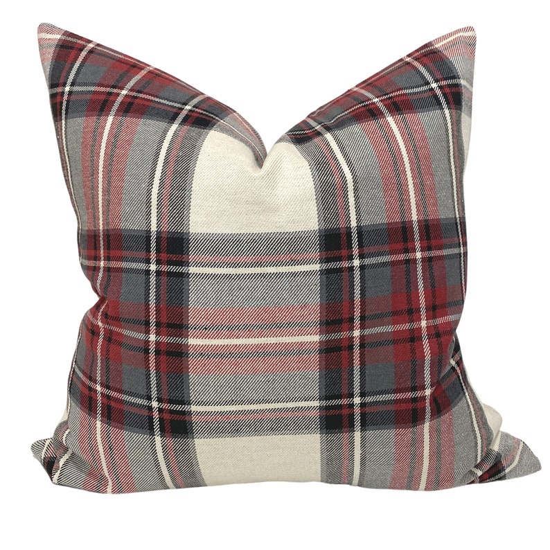 Plaid Pillow Cover Red Plaid Pillow Cover Windowpane Pillow Etsy
