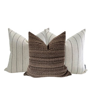 Coffee & Stripes Set | Pillow Cover Set, Pillow Cover Grouping, Decorative Pillow Covers, Brown Pillow Cover, Hackner Home Pillow Covers