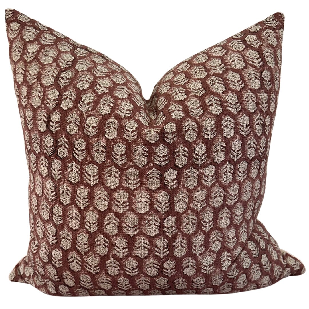 Wabi Red Clay Pillow Cover, Block Print Pillow, Non Traditional