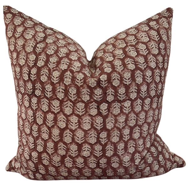 Wabi | Red Clay Pillow Cover, Block Print Pillow, Non Traditional Christmas Pillow, Ethnic Pillow, HACKNER HOME