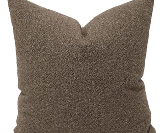 Woodland Boucle Pillow Cover, Mushroom Brown Cushion, Quiet Luxury Organic Modern Decor