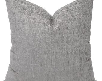 Sloane Chenille Pillow Cover, Gray Textured Velvet Throw Pillow, Modern Neutral Cushion Cover