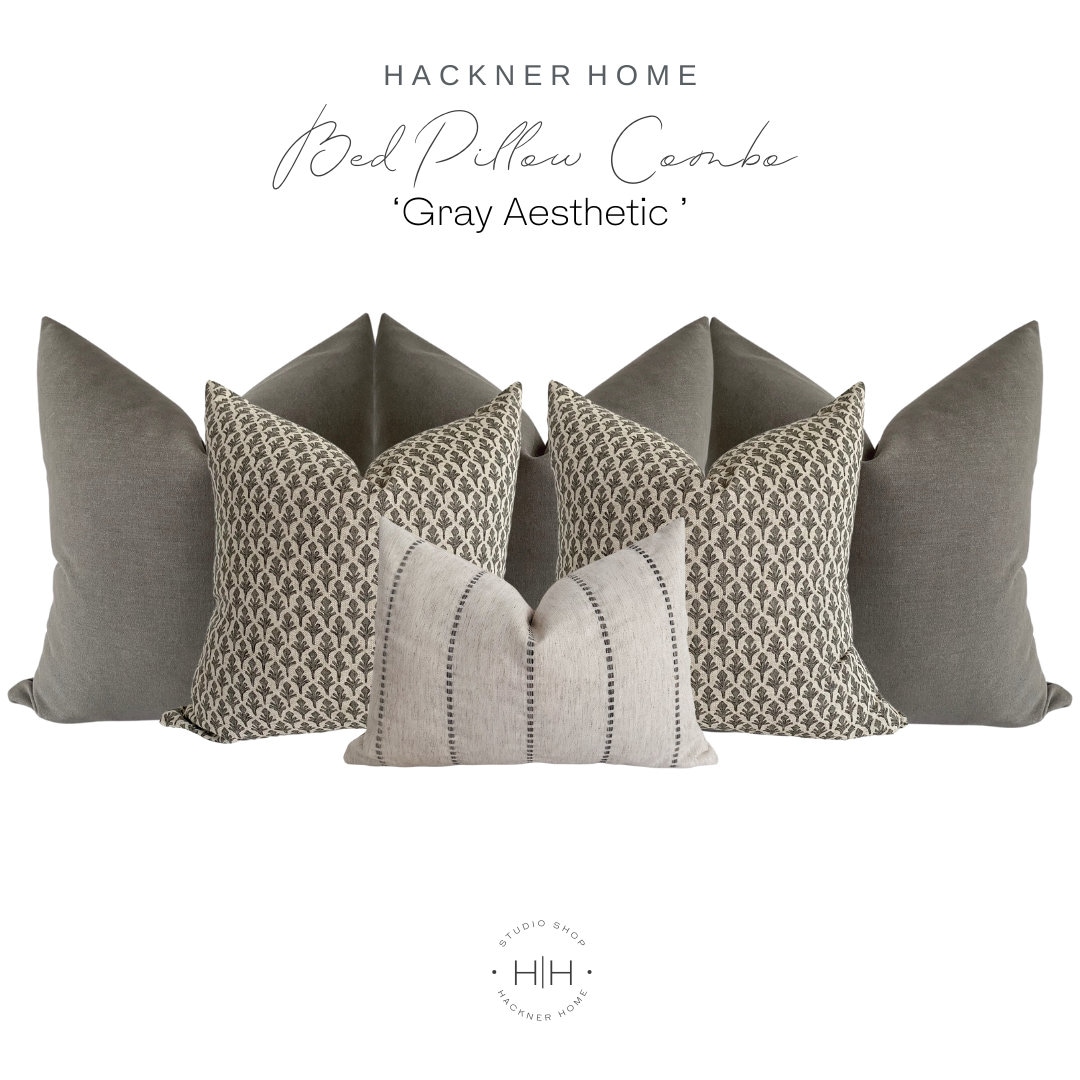 Bettkissen-Kombination 'Gray Aesthetic', Schlafzimmerkissen, Kissenkombinationen, graue Kissen, Minimalkissen, Kissenbezug-Set, HACKNER HOME