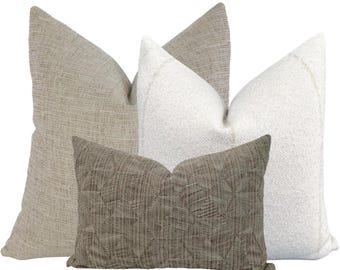 Sand & Petal Outdoor Pillow Cover Set, California Casual Neutral Boho Patio Combo, HACKNER HOME