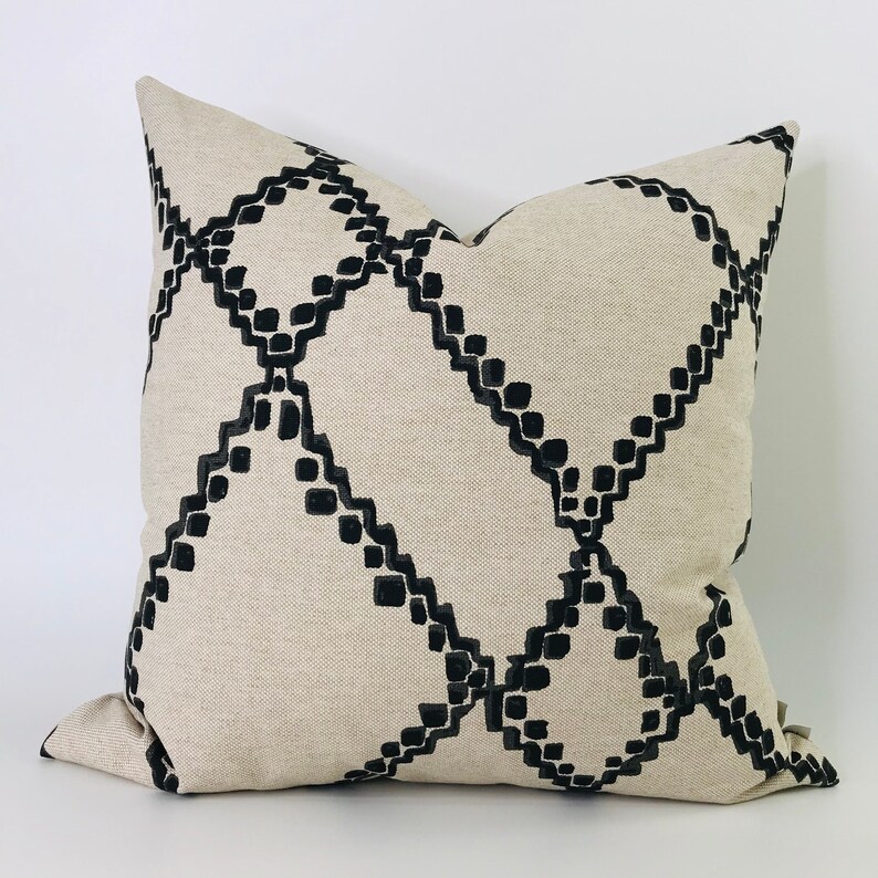Boho Linen Black Pillow Cover Designer Pillow Cover Etsy