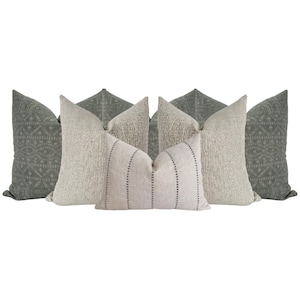 Bed Pillow Combo 'Unwind' | Bed Pillow Combos, Neutral Bed Pillows, Neutral Pillows, Bed Pillow Sets, Pillow Groupings, HACKNER HOME