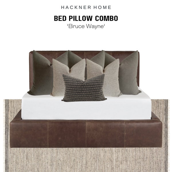 Bed Pillow Combo 'Bruce Wayne', Bedroom Pillows, Pillow Combos, Green Pillows, Gary Pillows, Pillow Cover Set, HACKNER HOME