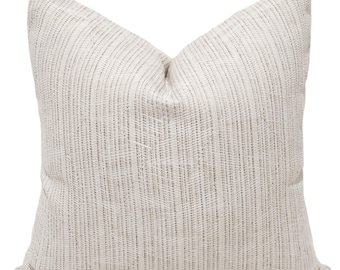 Winter Reed Indoor/Outdoor Pillow Cover, Warm Ivory Geometric Patio Cushion Covers, HACKNER HOME