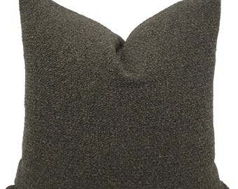 Olive Boucle Pillow Cover, Performance Fabric Throw Pillow, Textured Cushion Cover