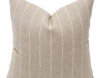 Heritage Stripe | Ivory Pillow Cover, Ivory Tonal Pinstripe Cushion, Traditional Coastal Farmhouse Decor