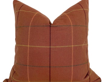 Pumpkin Spice Plaid Pillow Cover, Orange Rust Fall Cushion Cover, Designer Pillows, HACKNER HOME