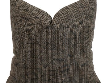 Noir Tapestry Indoor/Outdoor Pillow Cover, Charcoal/Brown Geometric Patio Cushion Covers, HACKNER HOME
