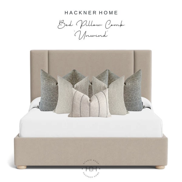 Bed Pillow Combo 'Unwind' | Bed Pillow Combos, Neutral Bed Pillows, Neutral Pillows, Bed Pillow Sets, Pillow Groupings, HACKNER HOME