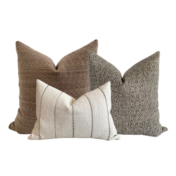 Eco Pillow Cover Set | Brown Pillow Cover, Fall Pillow Covers, Set of Pillow Covers, Pillow Combo, Sofa Pillow Combo, HACKNER HOME, Pillows