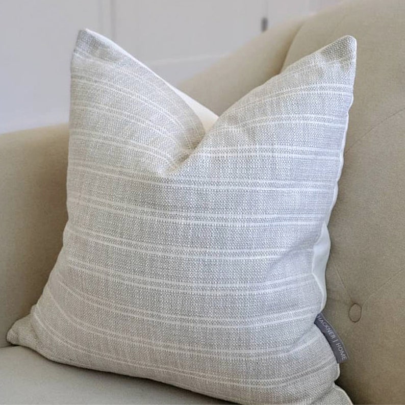 Textured Stripe Gray Pillow Cover, Stripe Pillow Cover, Grey Pillow Cover, Designer Pillow Cover, Vintage Style Pillow Cover, HACKNER HOME image 1