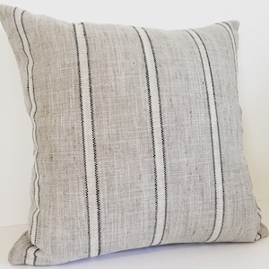 P Kaufman Stripe Pillow Cover, Gray Grain Sack Design
