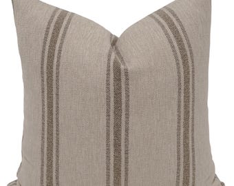 Maran Taupe Stripe Pillow Cover, Performance Fabric Pillows, Farmhouse Cushion Cover
