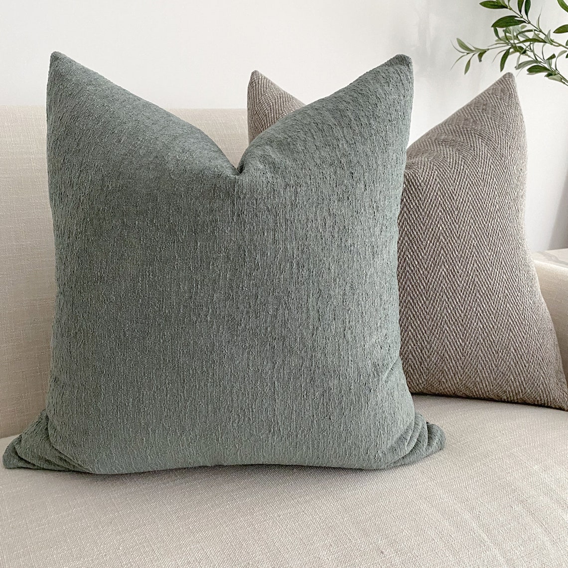 Moss Green Pillow Cover Green Pillow Cover Taupe Green Etsy