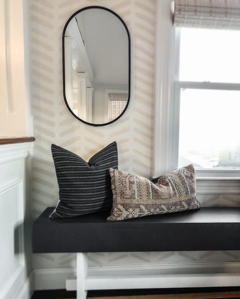 Jute Stripe Black Boho Pillow Cover Pillow Cover Black Etsy