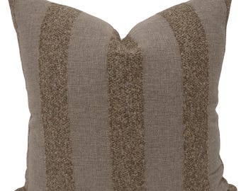 Sandbar Stripe Indoor/Outdoor Pillow Cover, Brown Taupe Woven Cushion, Coastal Beach Decor