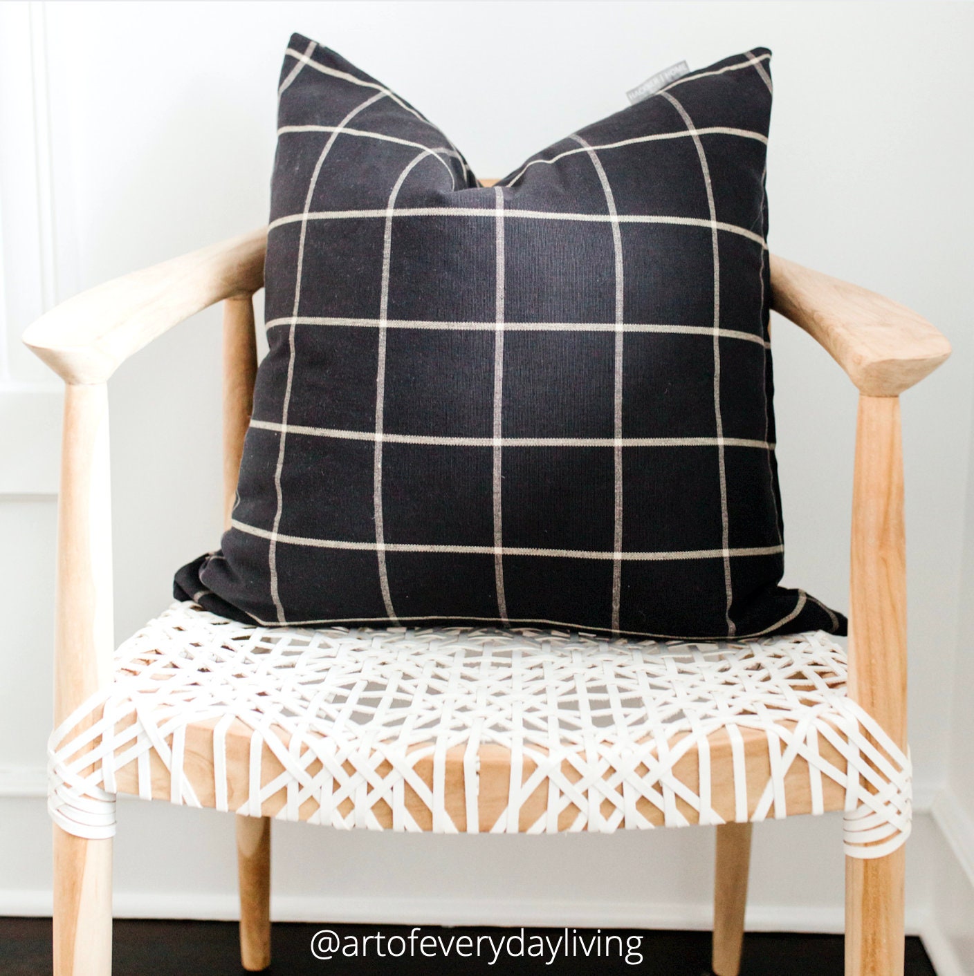 Black Windowpane Black Plaid Decorative Pillow Cover Black Etsy