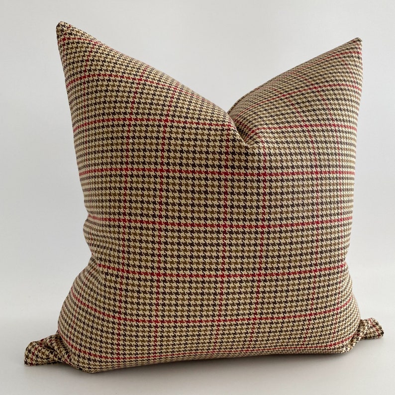 Warm Winter Plaid Pillow Cover, Plaid Pillow Cover, Tan Plaid Pillow Cover, Brown & Red Pillow Cover, Designer Plaid Pillow, HACKNER HOME image 6