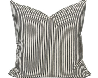 Black Ticking Pillow Cover, Vintage Ticking Pillow Cover, Designer Pillow Cover, Striped Pillow Cover, Black & Cream Pillow, Hackner Home,